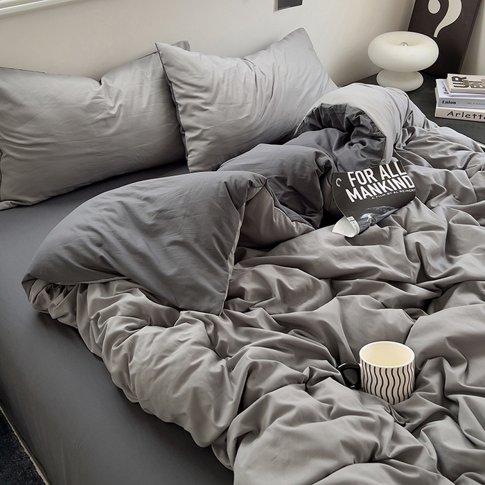 91家纺网 家纺一手货源 找家纺 思诺羽床笠 2025新款水洗棉四件套 雾霾灰