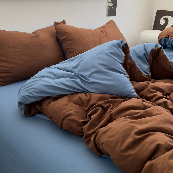 91家纺网 家纺一手货源 找家纺 思诺羽床笠 2025新款水洗棉四件套 克莱因蓝