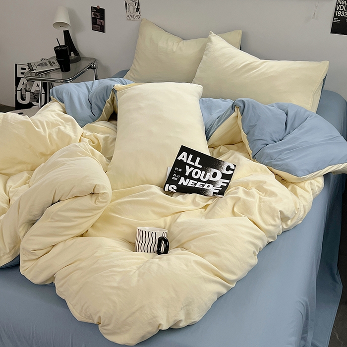 91家纺网 家纺一手货源 找家纺 思诺羽床笠 2025新款水洗棉四件套 芝士海盐