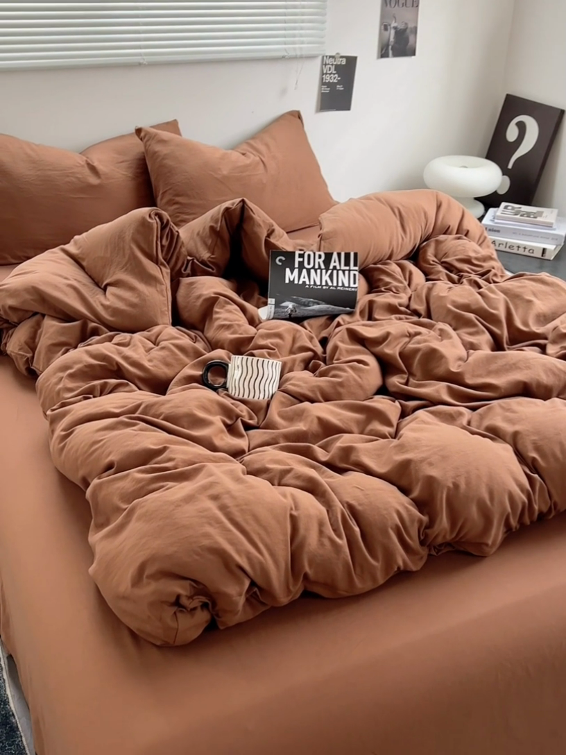 91家纺网 家纺一手货源 找家纺 思诺羽床笠 2025新款水洗棉四件套 焦糖玛奇朵