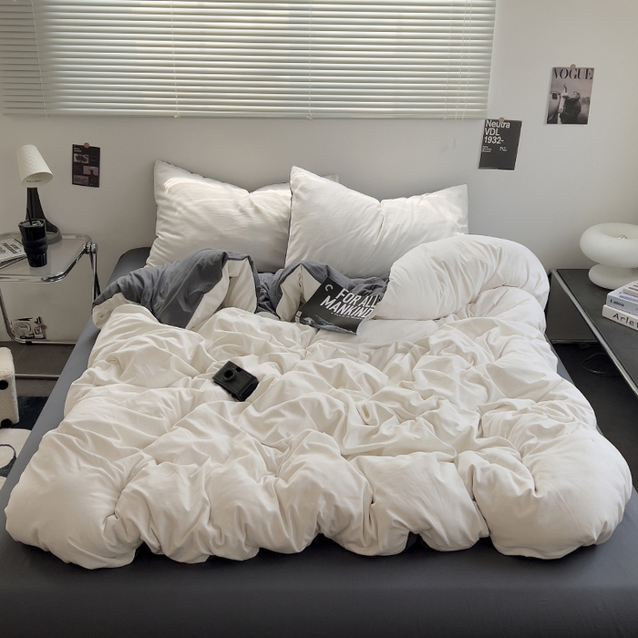 91家纺网 家纺一手货源 找家纺 思诺羽床笠 2025新款水洗棉四件套 奶油椰子灰