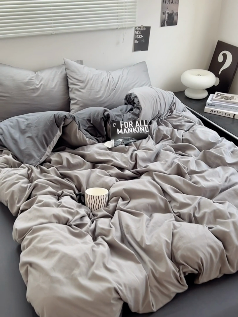 91家纺网 家纺一手货源 找家纺 思诺羽床笠 2025新款水洗棉四件套 雾霾灰