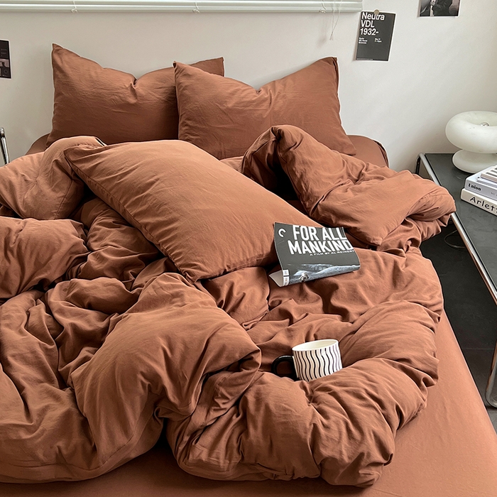 91家纺网 家纺一手货源 找家纺 思诺羽床笠 2025新款水洗棉四件套 焦糖玛奇朵