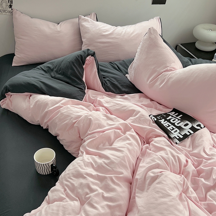 91家纺网 家纺一手货源 找家纺 思诺羽床笠 2025新款水洗棉四件套 白桃清茶