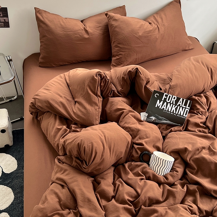 91家纺网 家纺一手货源 找家纺 思诺羽床笠 2025新款水洗棉四件套 焦糖玛奇朵