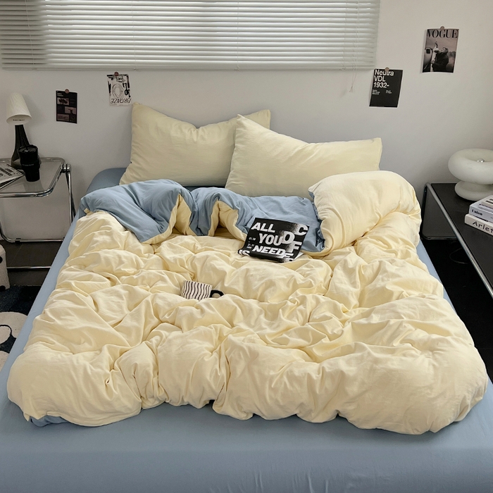 91家纺网 家纺一手货源 找家纺 思诺羽床笠 2025新款水洗棉四件套 芝士海盐