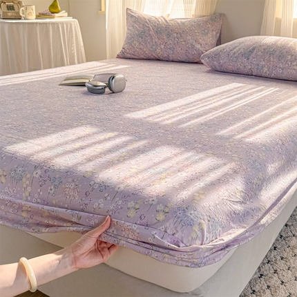 多品家纺 2025新款超柔云感双层纱水洗棉单品床笠 梦境紫
