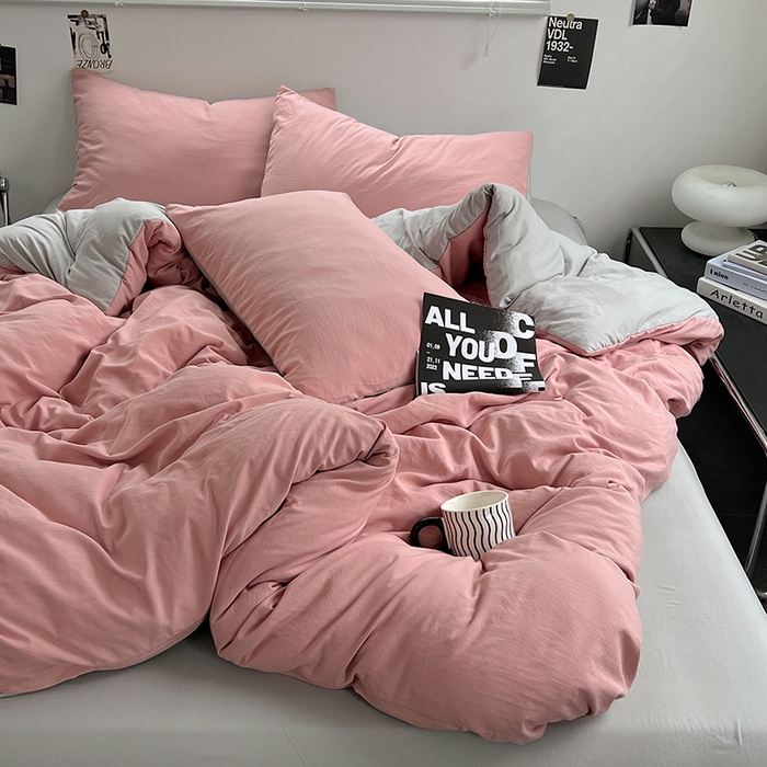 91家纺网 家纺一手货源 找家纺 思诺羽床笠 2025新款水洗棉四件套 柔雾粉灰