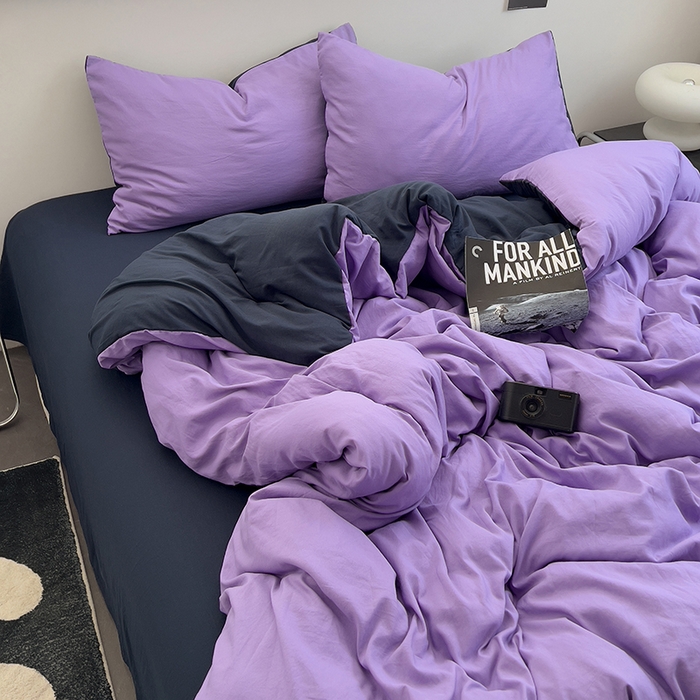 91家纺网 家纺一手货源 找家纺 思诺羽床笠 2025新款水洗棉四件套 深夜紫