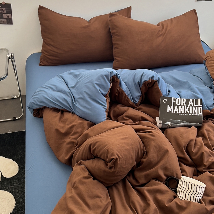 91家纺网 家纺一手货源 找家纺 思诺羽床笠 2025新款水洗棉四件套 克莱因蓝