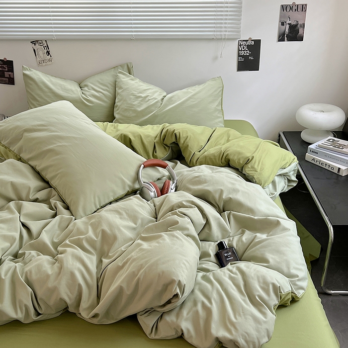 91家纺网 家纺一手货源 找家纺 思诺羽床笠 2025新款水洗棉四件套 抹茶奶盖