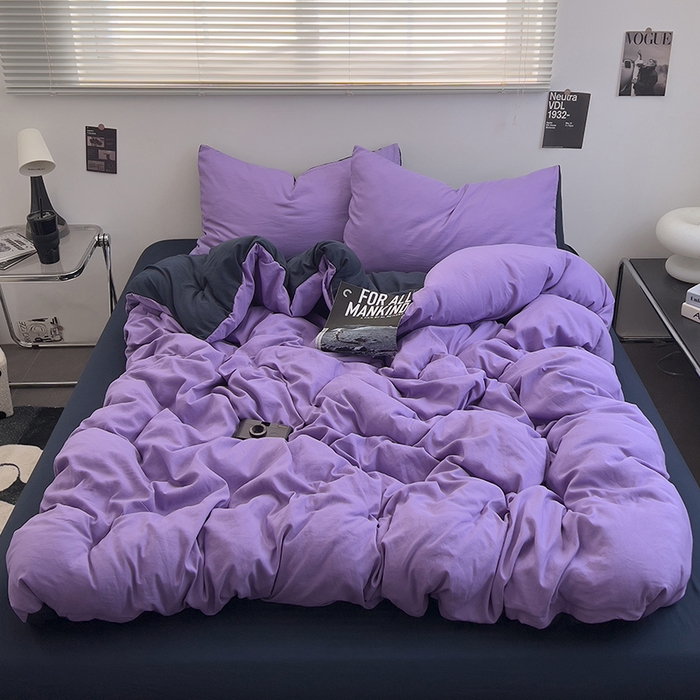 91家纺网 家纺一手货源 找家纺 思诺羽床笠 2025新款水洗棉四件套 深夜紫