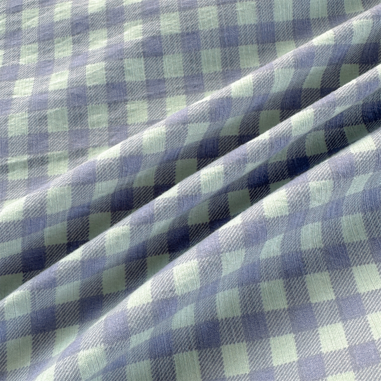 91家纺网 家纺一手货源 找家纺 多品家纺 2025新款超柔云感双层纱水洗棉单品床笠 绿格