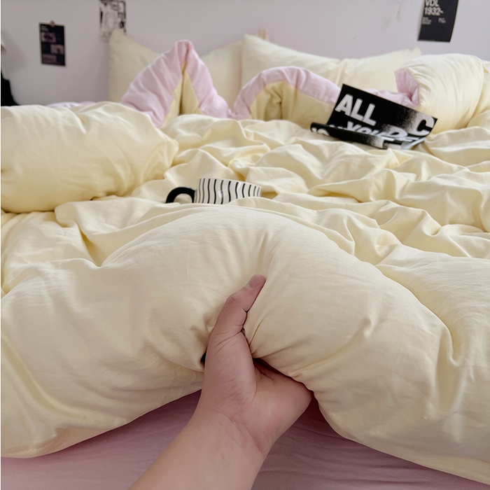 91家纺网 家纺一手货源 找家纺 思诺羽床笠 2025新款水洗棉四件套 薰衣草淡黄