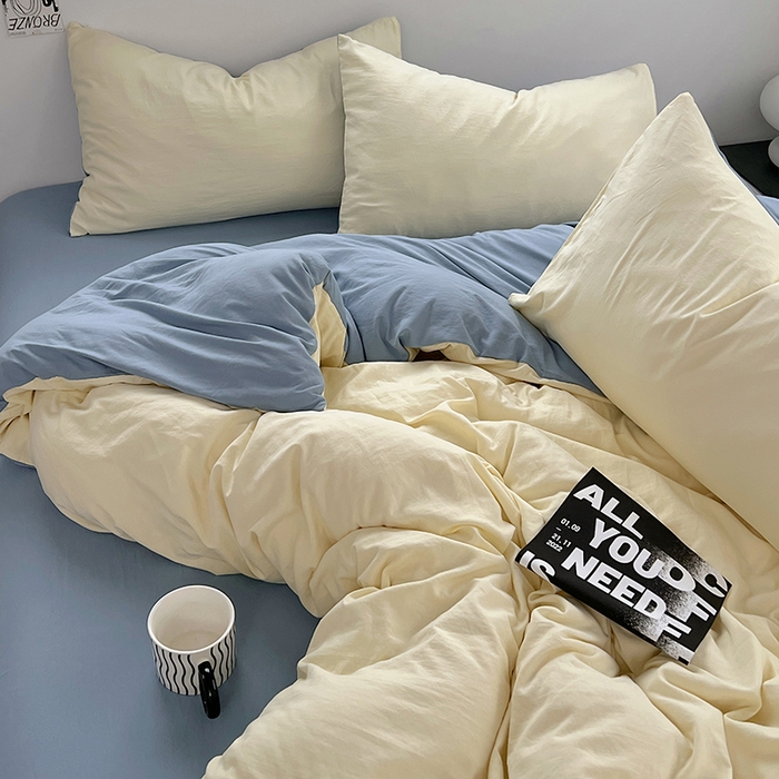 91家纺网 家纺一手货源 找家纺 思诺羽床笠 2025新款水洗棉四件套 芝士海盐