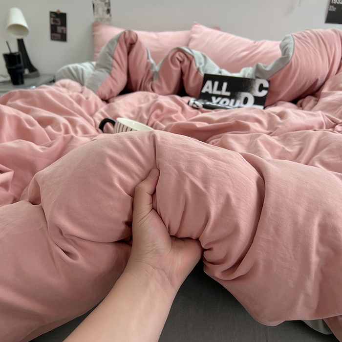 91家纺网 家纺一手货源 找家纺 思诺羽床笠 2025新款水洗棉四件套 柔雾粉灰