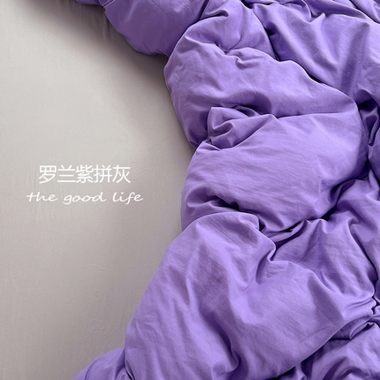 思诺羽床笠 2025新款水洗棉四件套 罗兰紫拼灰