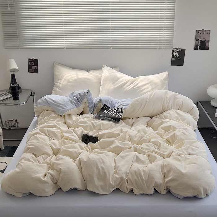 91家纺网 家纺一手货源 找家纺 思诺羽床笠 2025新款水洗棉四件套 海盐可可白