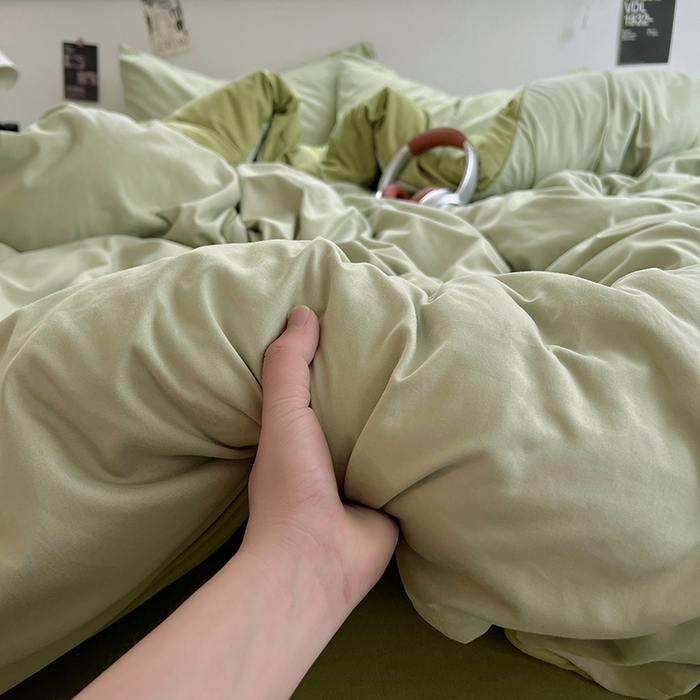 91家纺网 家纺一手货源 找家纺 思诺羽床笠 2025新款水洗棉四件套 抹茶奶盖