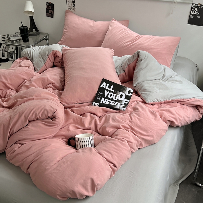 91家纺网 家纺一手货源 找家纺 思诺羽床笠 2025新款水洗棉四件套 柔雾粉灰