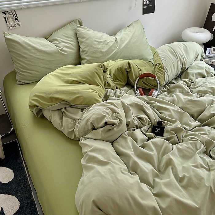 91家纺网 家纺一手货源 找家纺 思诺羽床笠 2025新款水洗棉四件套 抹茶奶盖