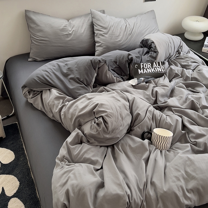 91家纺网 家纺一手货源 找家纺 思诺羽床笠 2025新款水洗棉四件套 雾霾灰