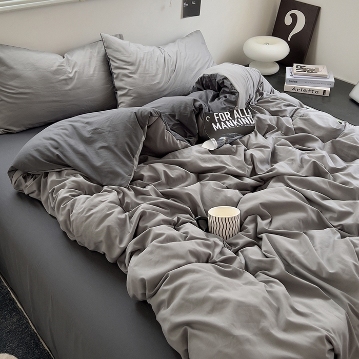 91家纺网 家纺一手货源 找家纺 思诺羽床笠 2025新款水洗棉四件套 雾霾灰