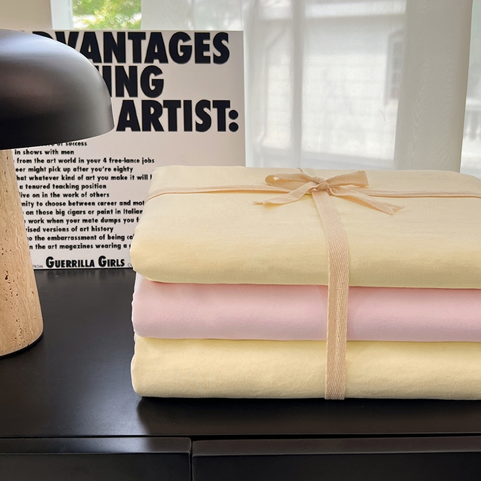 91家纺网 家纺一手货源 找家纺 思诺羽床笠 2025新款水洗棉四件套 薰衣草淡黄