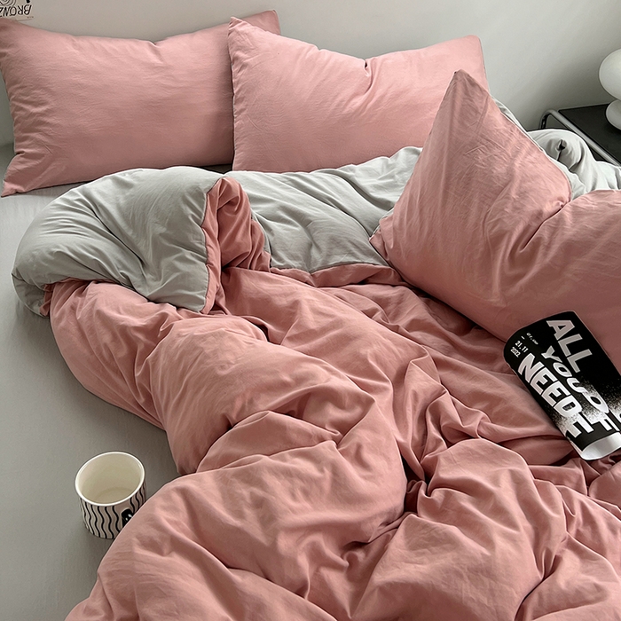 91家纺网 家纺一手货源 找家纺 思诺羽床笠 2025新款水洗棉四件套 柔雾粉灰