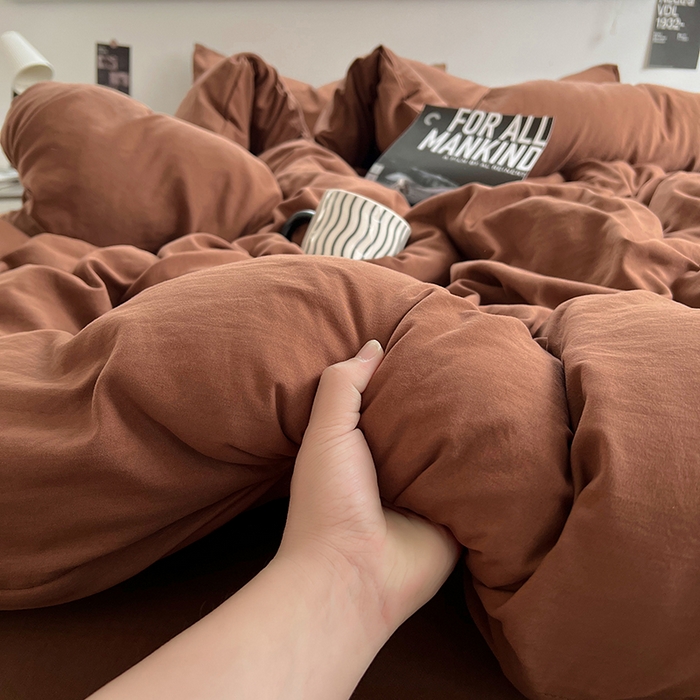 91家纺网 家纺一手货源 找家纺 思诺羽床笠 2025新款水洗棉四件套 焦糖玛奇朵