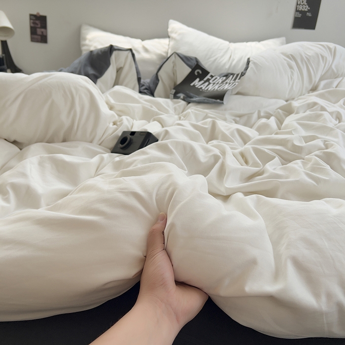 91家纺网 家纺一手货源 找家纺 思诺羽床笠 2025新款水洗棉四件套 奶油椰子灰