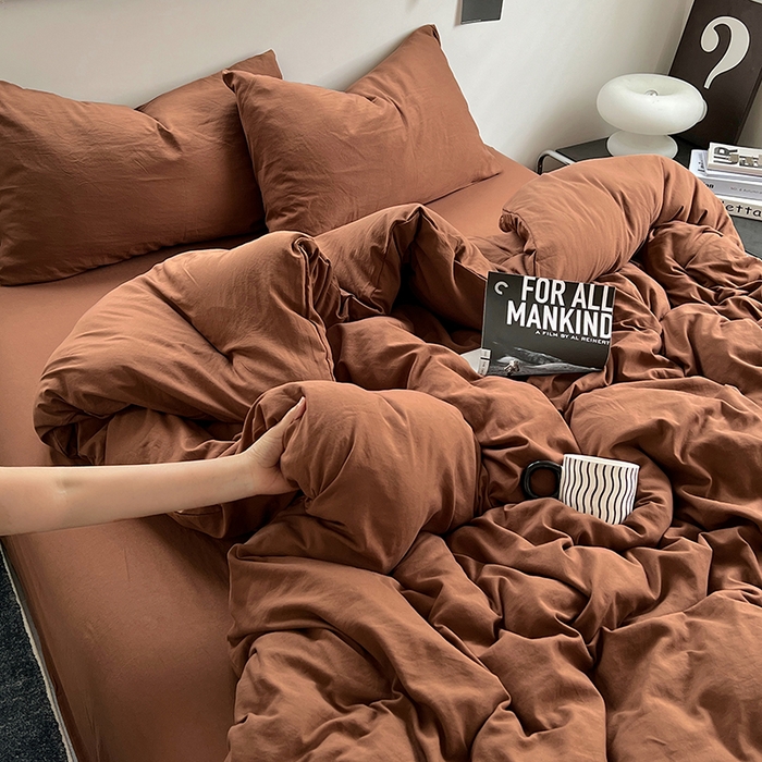 91家纺网 家纺一手货源 找家纺 思诺羽床笠 2025新款水洗棉四件套 焦糖玛奇朵