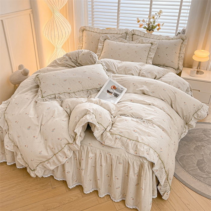 91家纺网 家纺一手货源 找家纺 2025新款韩版全棉公主风床裙单品 苏语绿