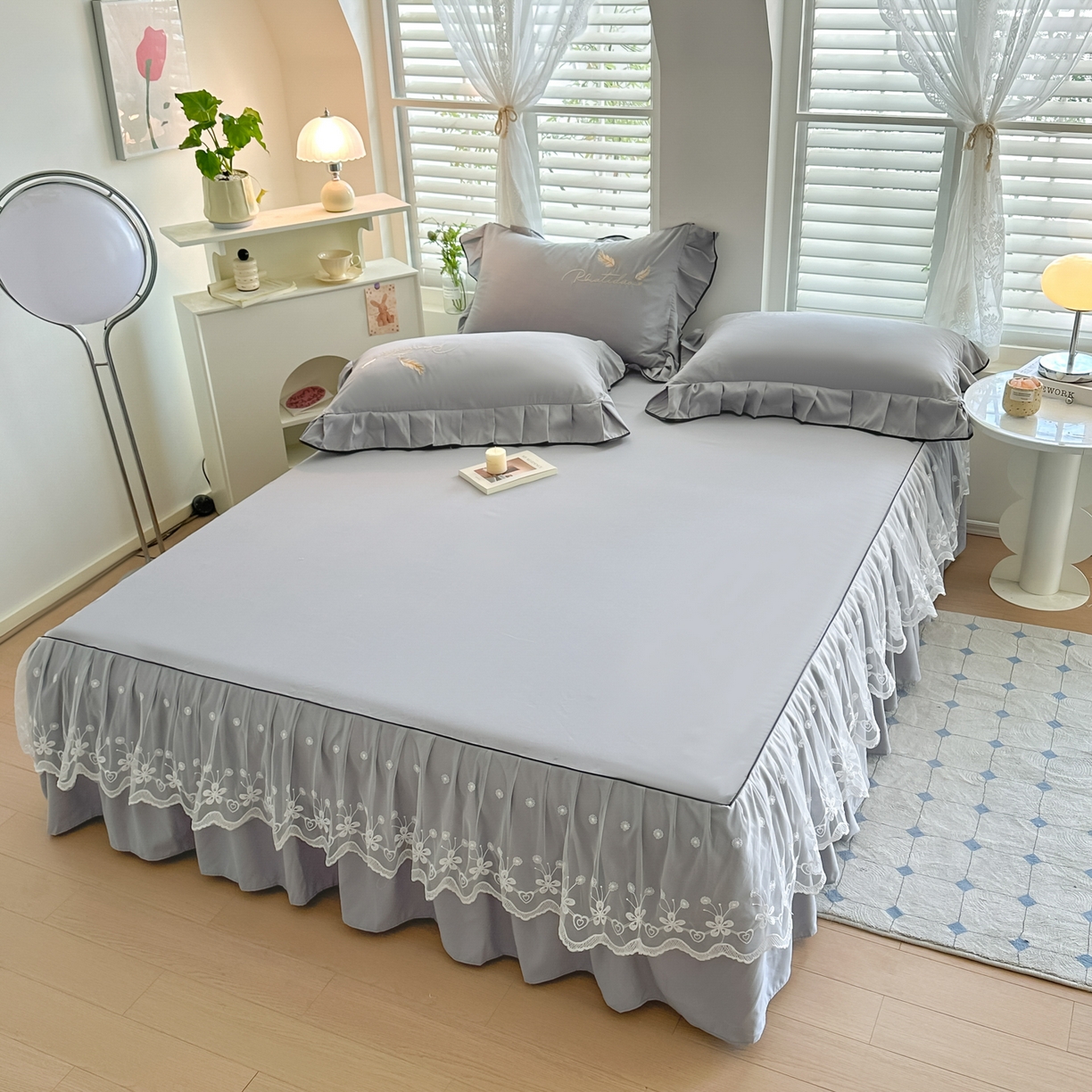 91家纺网 家纺一手货源 找家纺 柔享家（原芷澜家纺） 2025新款水洗棉磨毛系列四件套-恩格斯 浅灰+浅灰