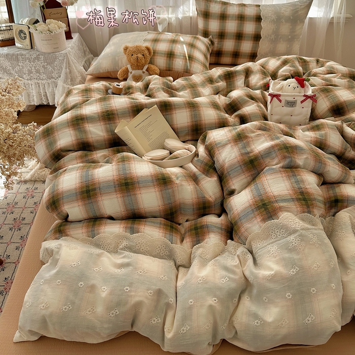 91家纺网 家纺一手货源 找家纺 （总）顾里家纺 2025新款韩系ins复古蕾丝格纹套件四件套