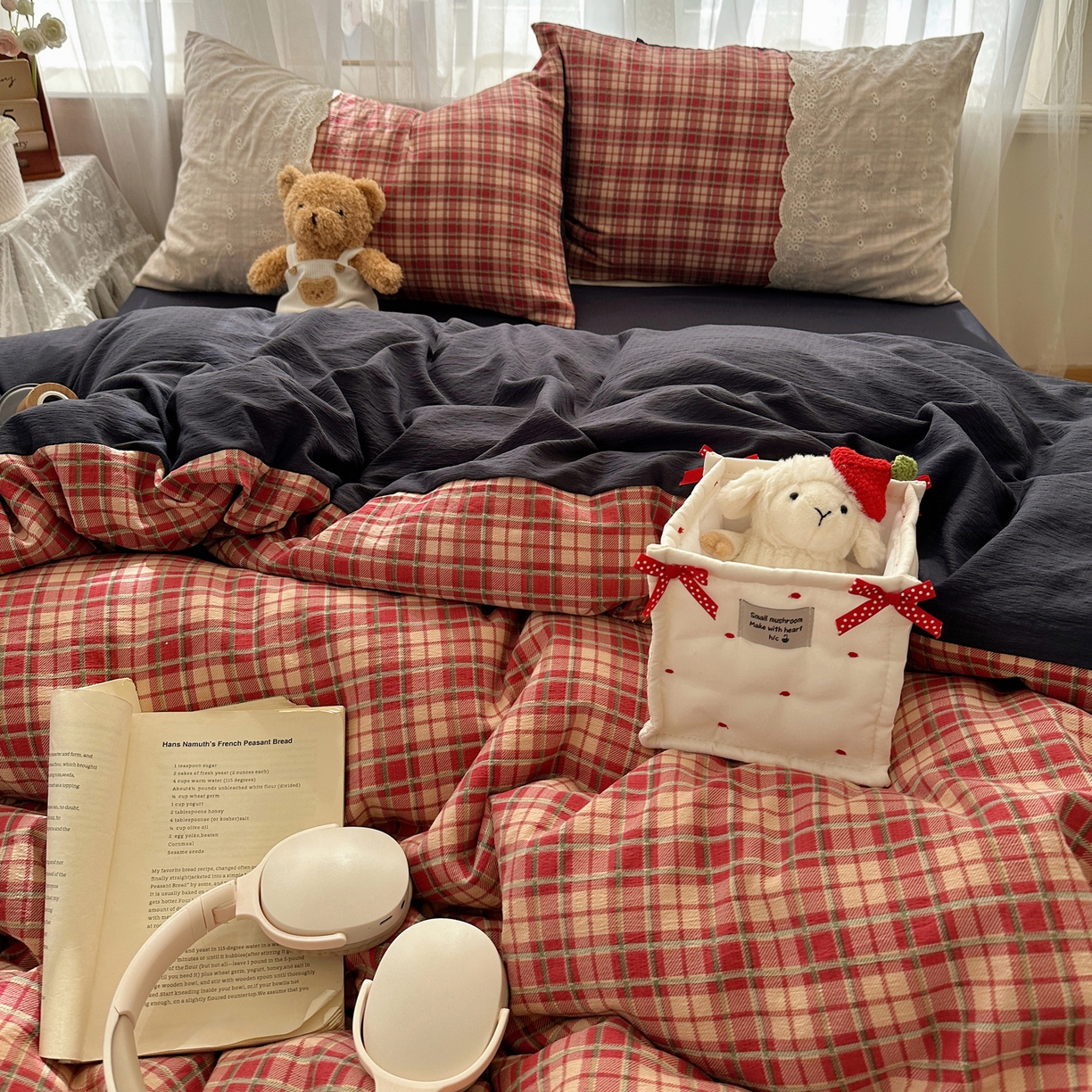 91家纺网 家纺一手货源 找家纺 （总）顾里家纺 2025新款韩系ins复古蕾丝格纹套件四件套