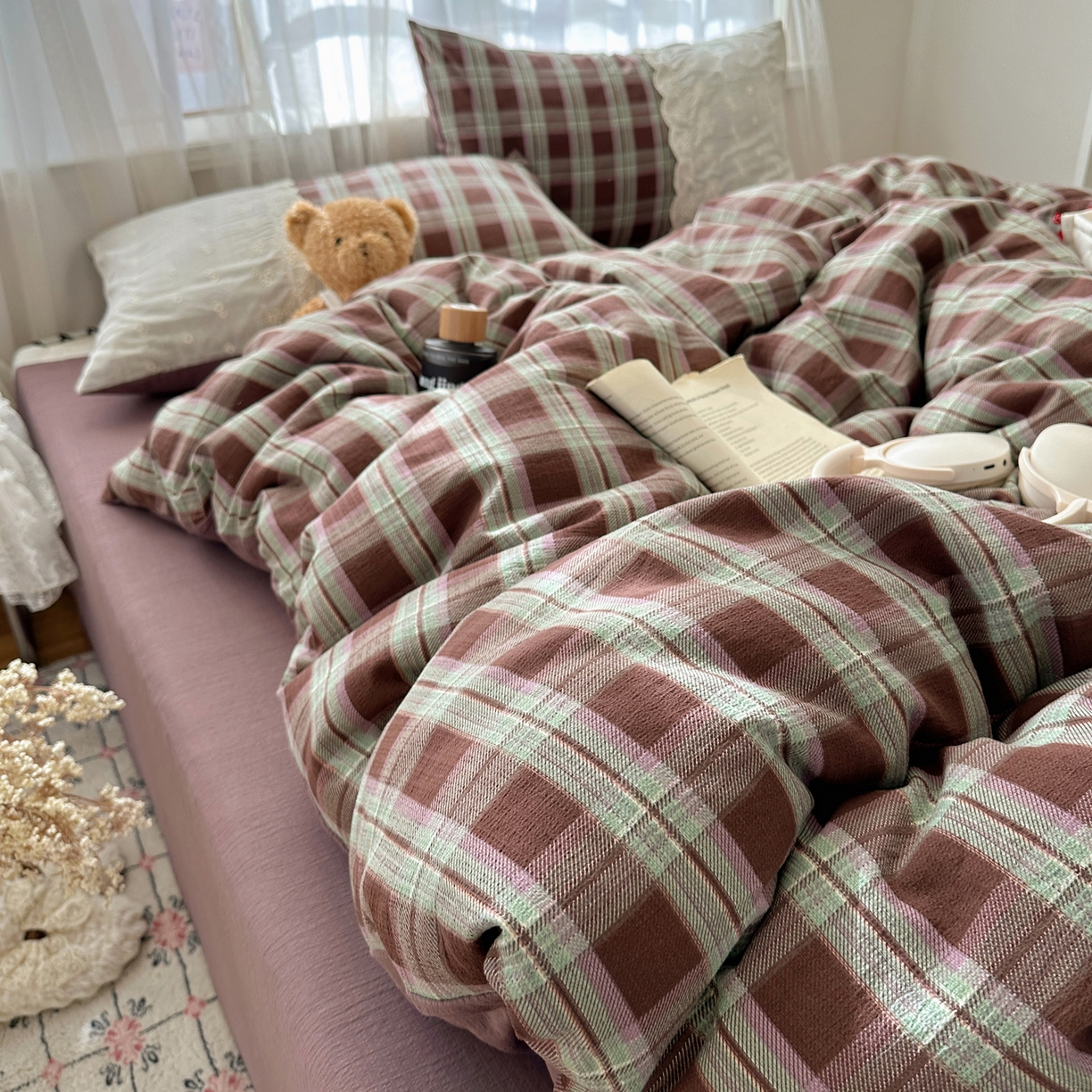 91家纺网 家纺一手货源 找家纺 顾里家纺 2025新款韩系ins复古蕾丝格纹套件四件套 星河漫野