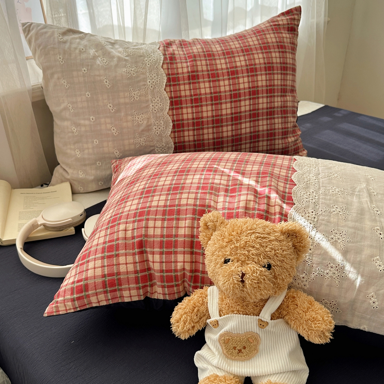 91家纺网 家纺一手货源 找家纺 顾里家纺 2025新款韩系ins复古蕾丝格纹套件四件套 爱岛少女