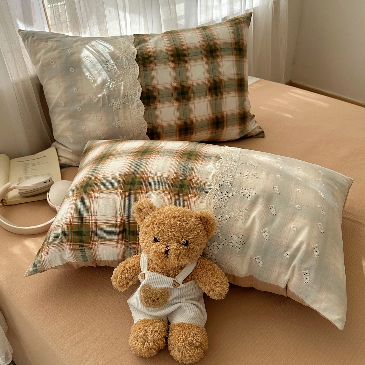 91家纺网 家纺一手货源 找家纺 顾里家纺 2025新款韩系ins复古蕾丝格纹套件四件套 梅果松饼