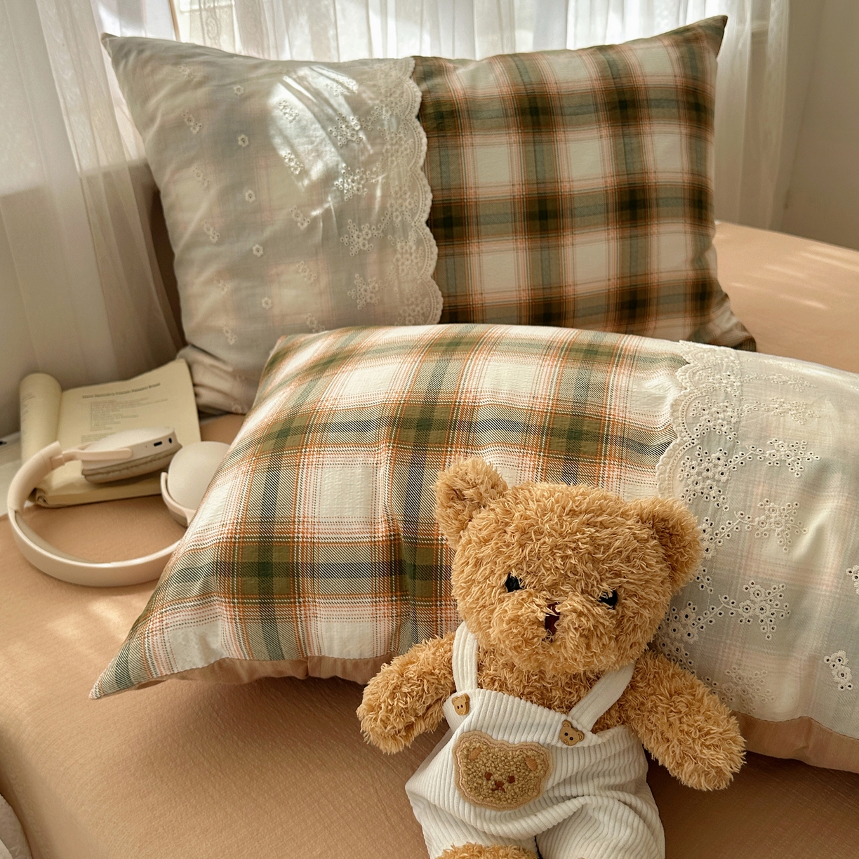 91家纺网 家纺一手货源 找家纺 顾里家纺 2025新款韩系ins复古蕾丝格纹套件四件套 梅果松饼