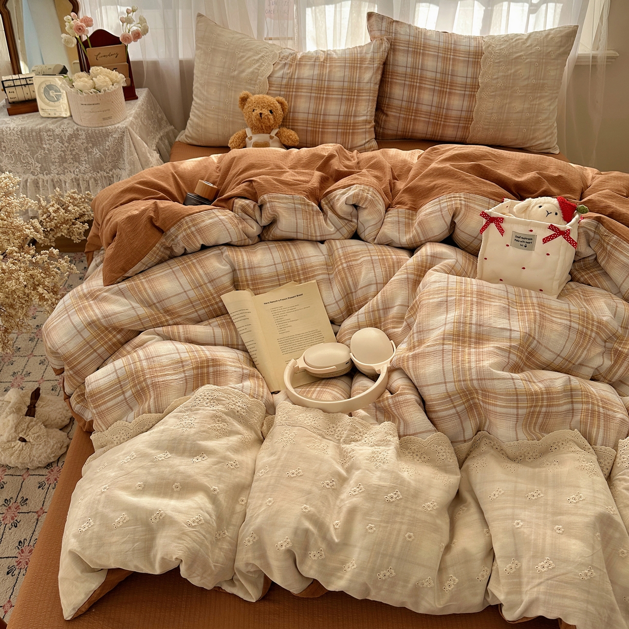 91家纺网 家纺一手货源 找家纺 （总）顾里家纺 2025新款韩系ins复古蕾丝格纹套件四件套