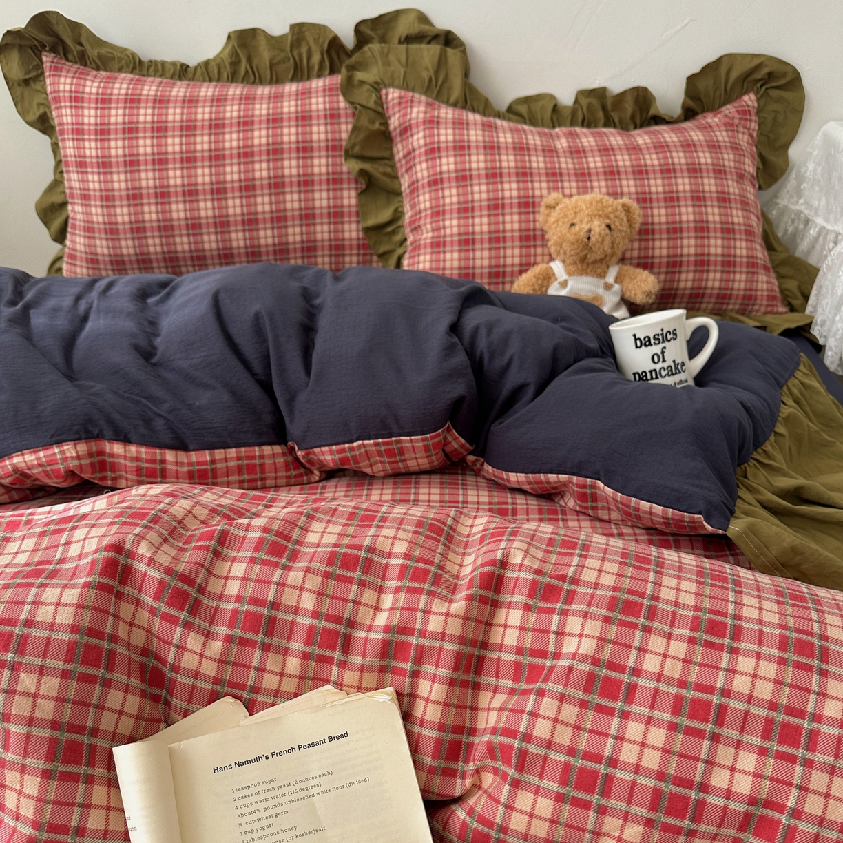 91家纺网 家纺一手货源 找家纺 （总）顾里家纺 2025新款韩系ins复古大花边格纹套件四件套