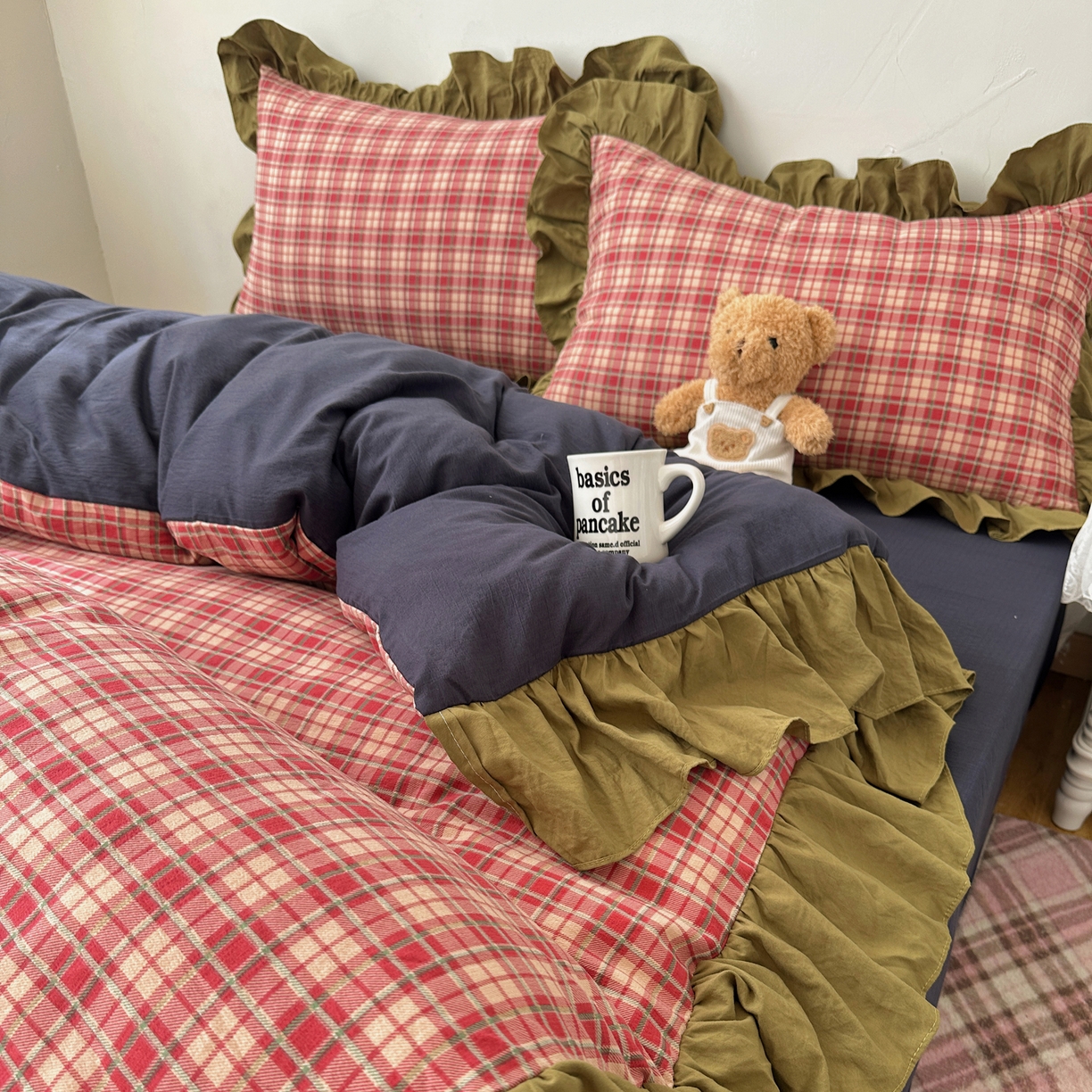 91家纺网 家纺一手货源 找家纺 （总）顾里家纺 2025新款韩系ins复古大花边格纹套件四件套