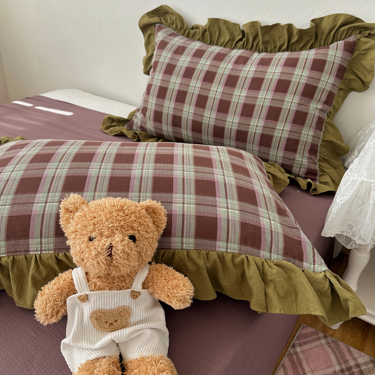 91家纺网 家纺一手货源 找家纺 顾里家纺 2025新款韩系ins复古大花边格纹套件四件套 星河漫野