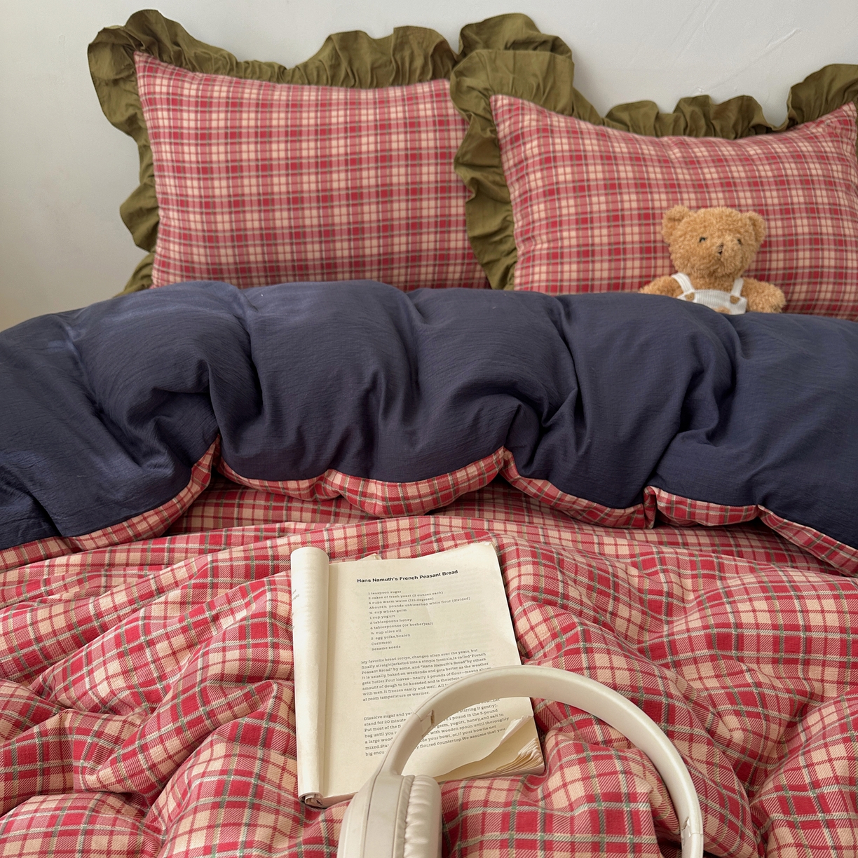 91家纺网 家纺一手货源 找家纺 顾里家纺 2025新款韩系ins复古大花边格纹套件四件套 爱岛少女