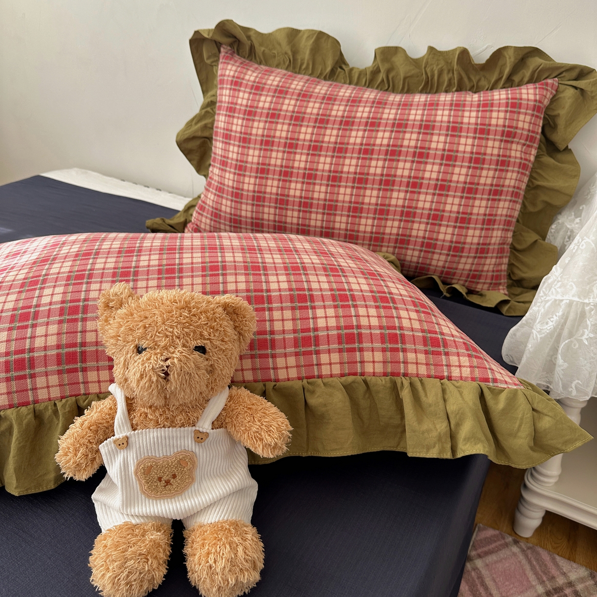 91家纺网 家纺一手货源 找家纺 顾里家纺 2025新款韩系ins复古大花边格纹套件四件套 爱岛少女