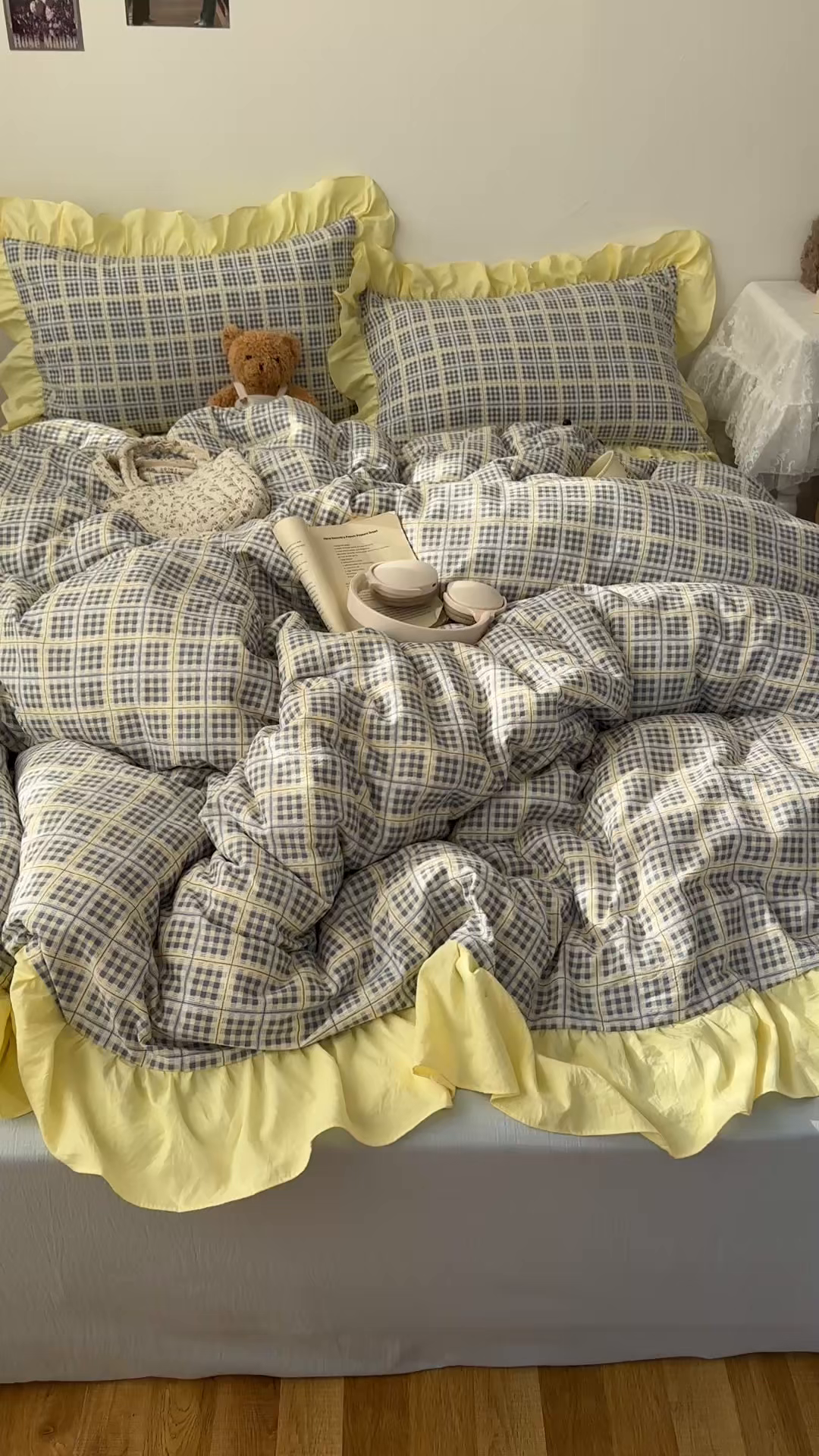 91家纺网 家纺一手货源 找家纺 顾里家纺 2025新款韩系ins复古大花边格纹套件四件套 甜昔美梦