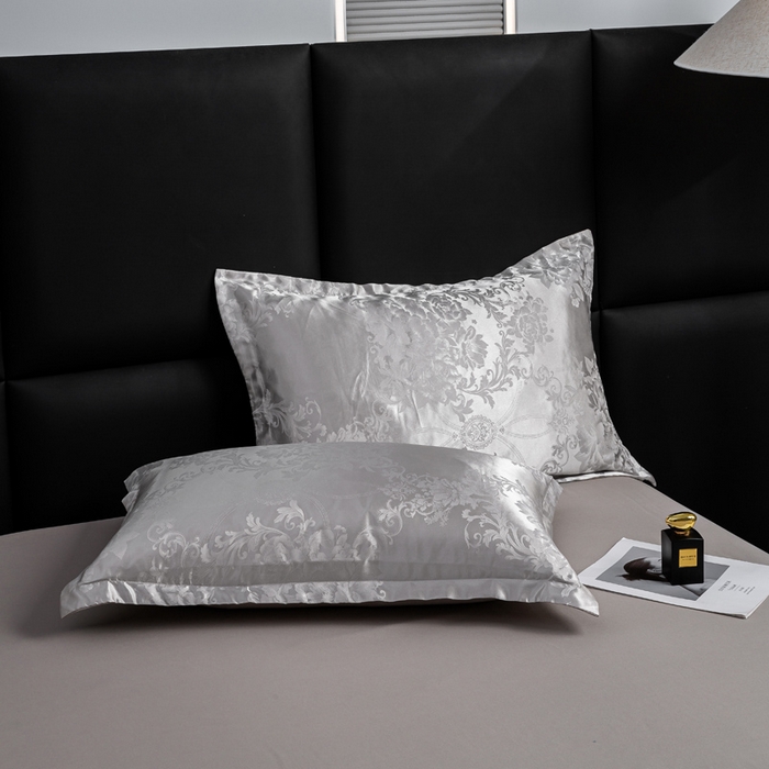 91家纺网 家纺一手货源 找家纺 红日子纺织品 2025新款简约贡缎提花四件套 暮光灰