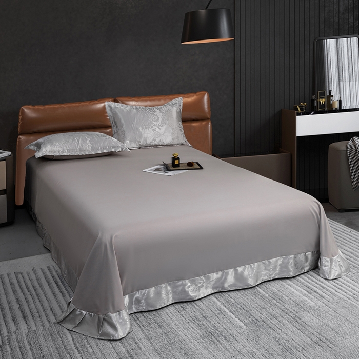 91家纺网 家纺一手货源 找家纺 红日子纺织品 2025新款简约贡缎提花四件套 暮光灰