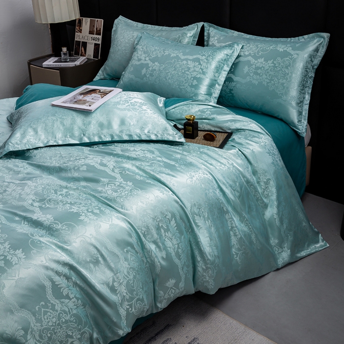 91家纺网 家纺一手货源 找家纺 红日子纺织品 2025新款简约贡缎提花四件套 花香柔情